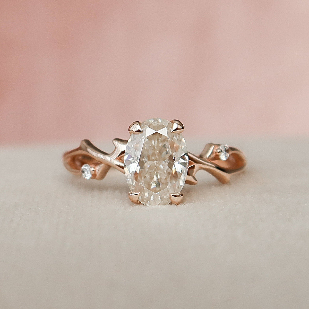 1 CT Oval Twig Pave Lab Grown Diamond Engagement Ring