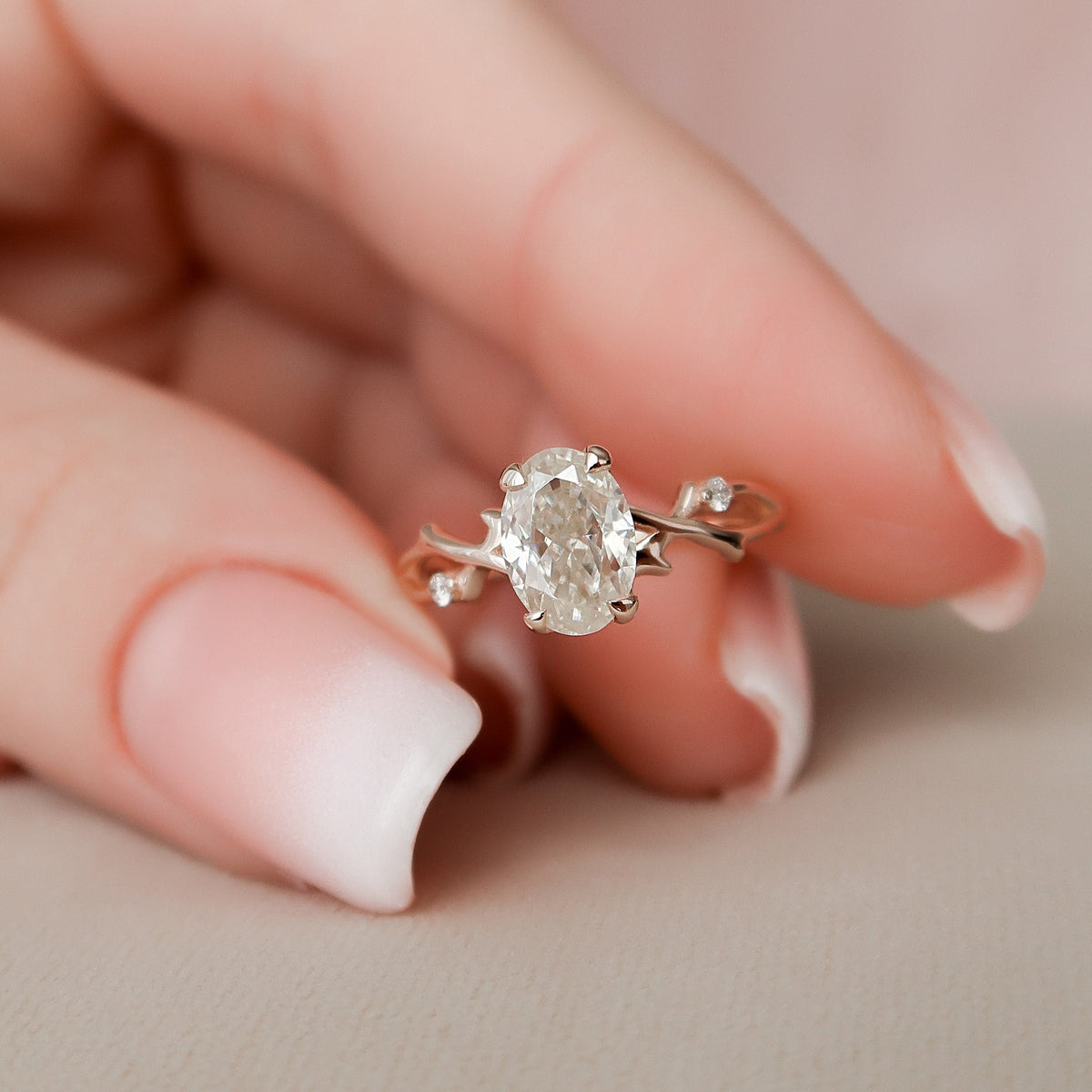 1 CT Oval Twig Pave Lab Grown Diamond Engagement Ring