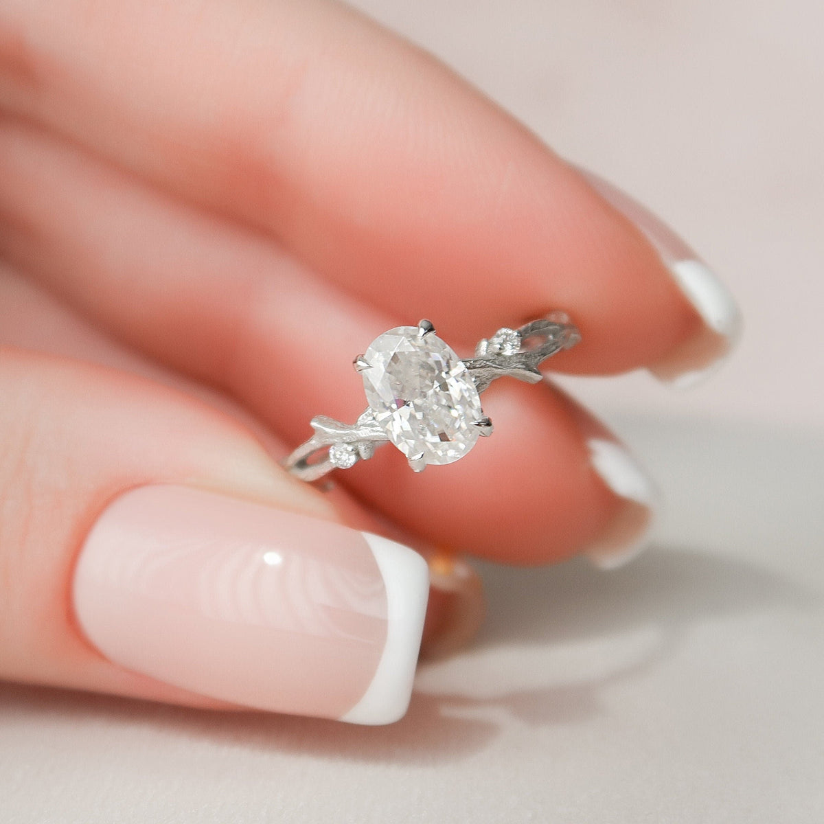 1 CT Oval Twig Pave Lab Grown Diamond Engagement Ring