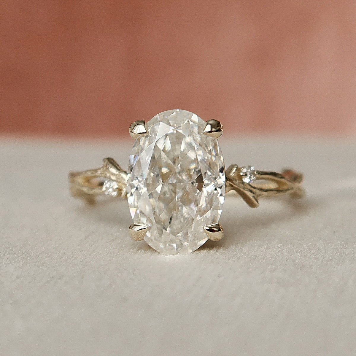 3.5 CT Oval Twig Pave Lab Grown Diamond Engagement Ring