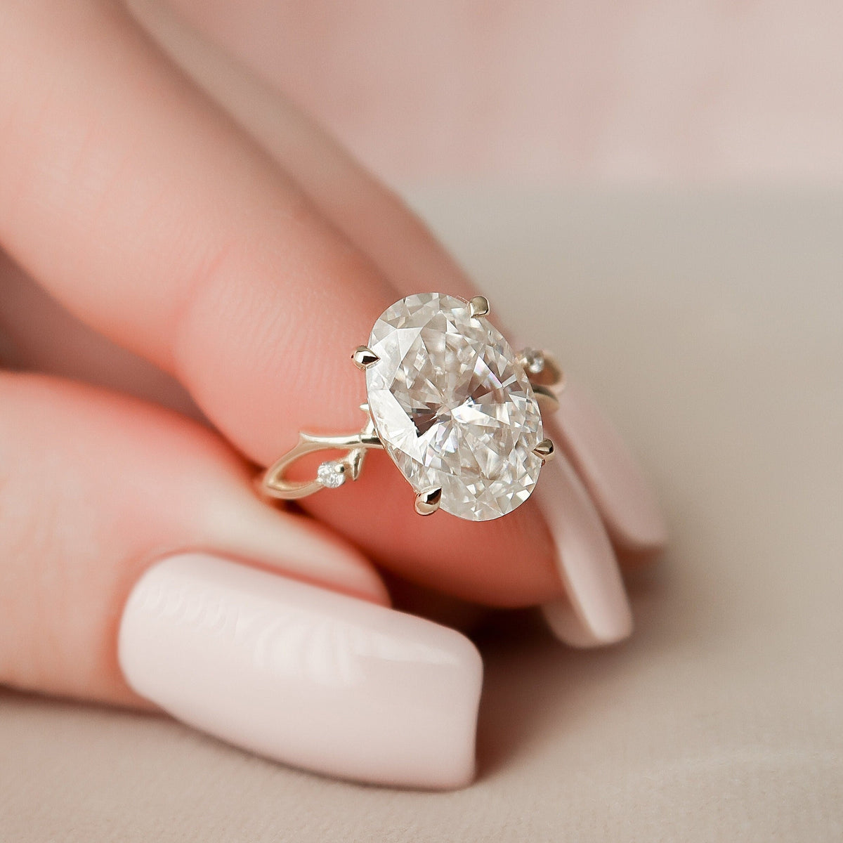 3.5 CT Oval Twig Pave Lab Grown Diamond Engagement Ring