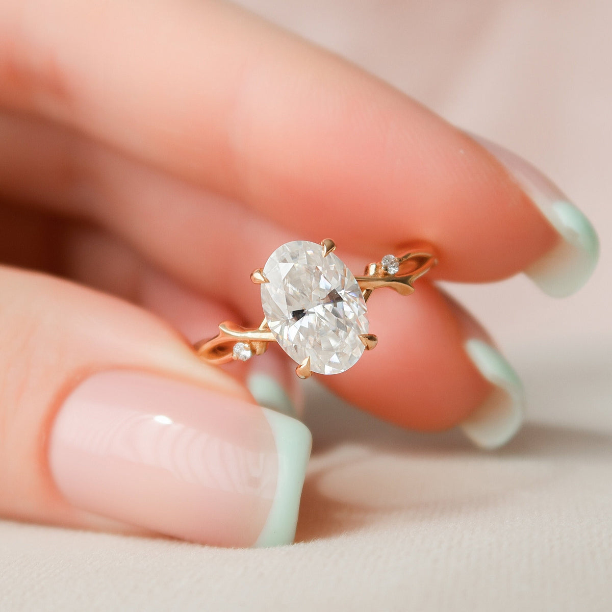 2 CT Oval Twig Pave Lab Grown Diamond Engagement Ring