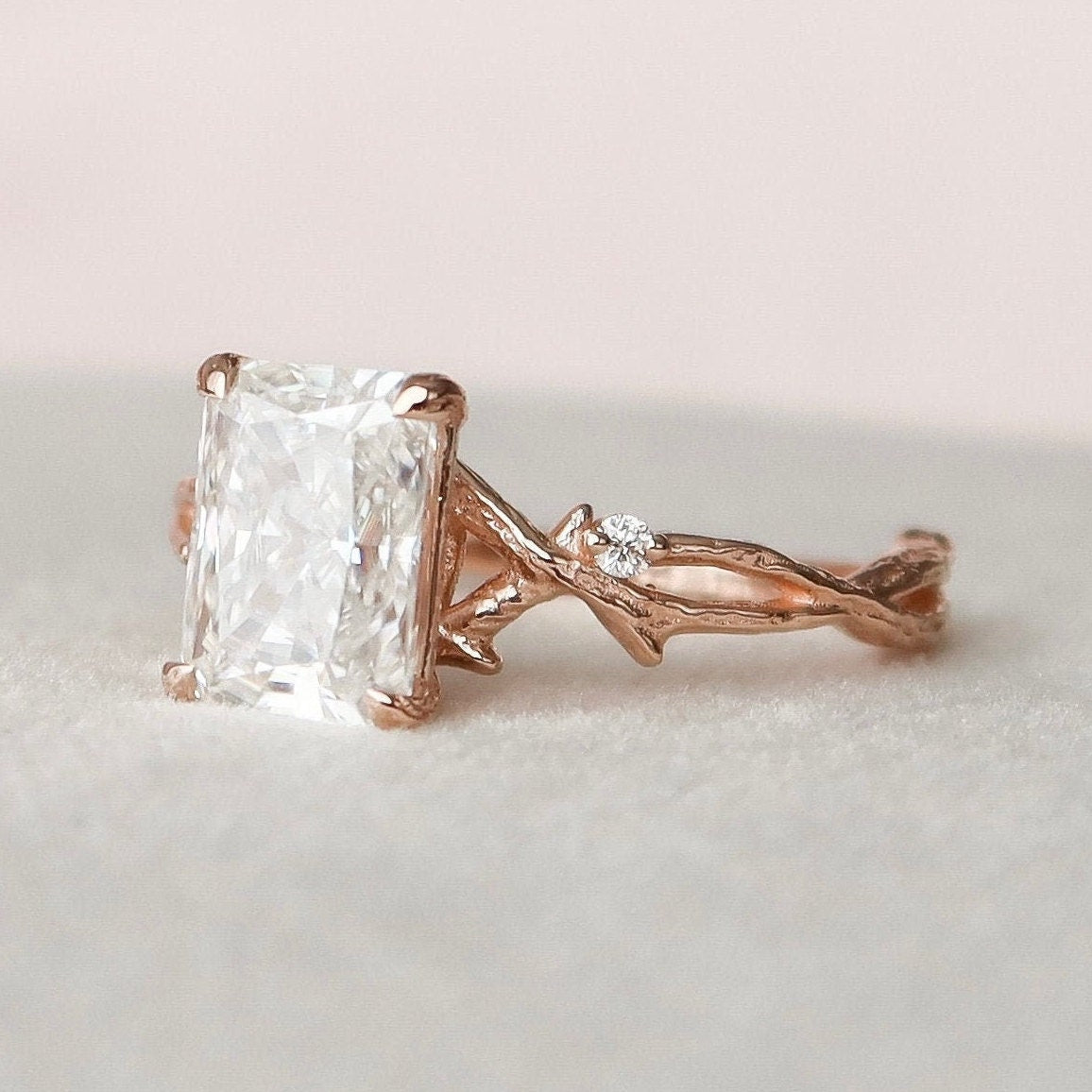 2 CT Radiant Twig Pave Lab Grown Diamond Engagement Ring