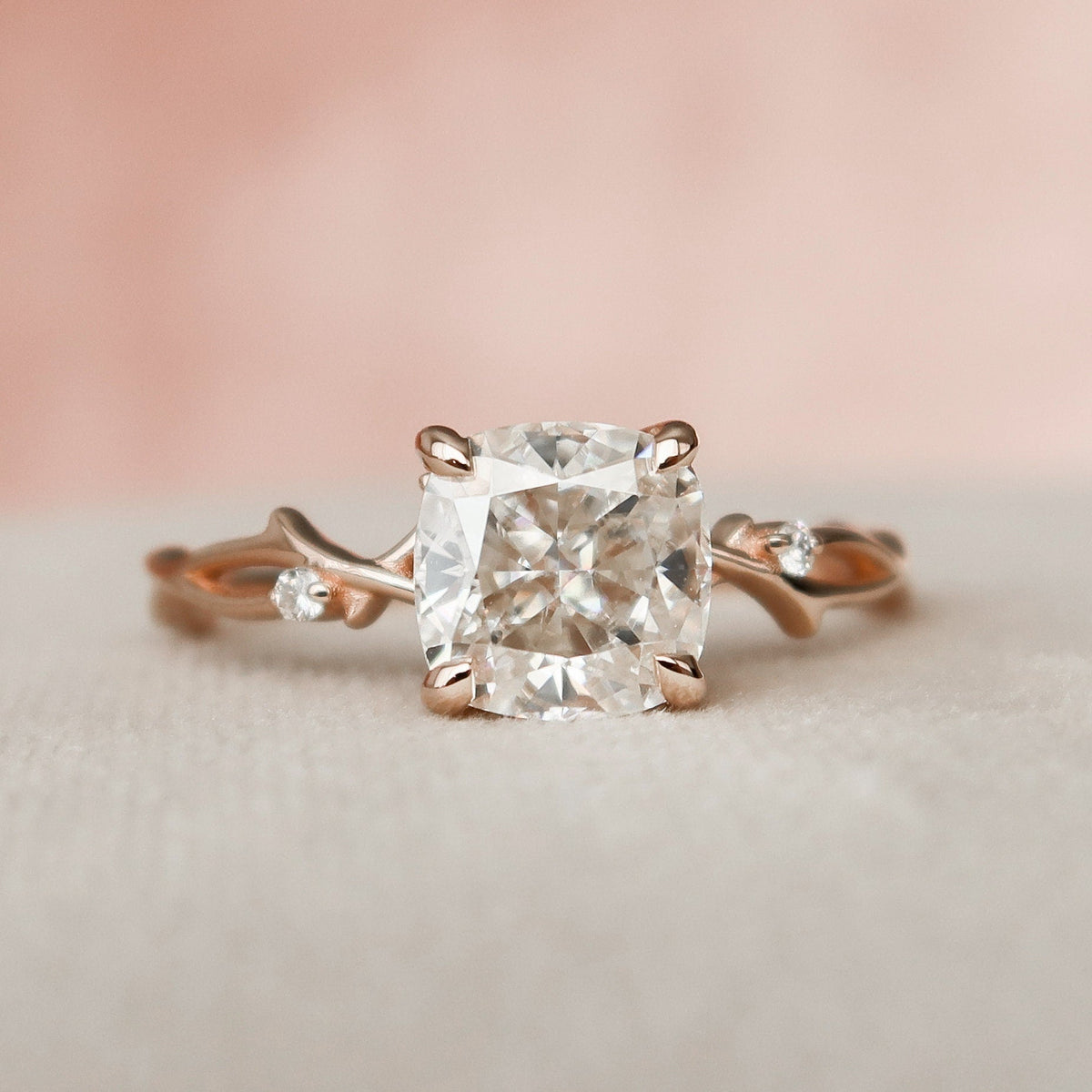 2 CT Cushion Twig Pave Lab Grown Diamond Engagement Ring