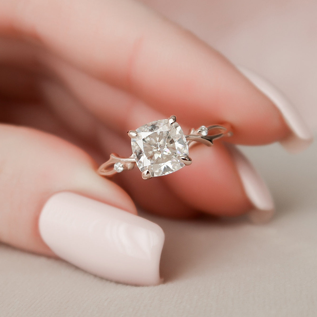 2 CT Cushion Twig Pave Lab Grown Diamond Engagement Ring
