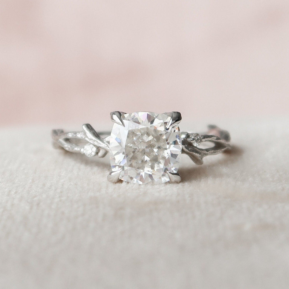 2 CT Cushion Twig Pave Lab Grown Diamond Engagement Ring