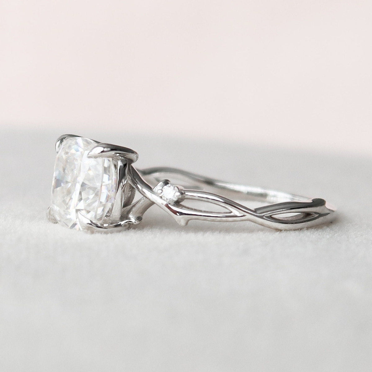 2 CT Cushion Twig Pave Lab Grown Diamond Engagement Ring