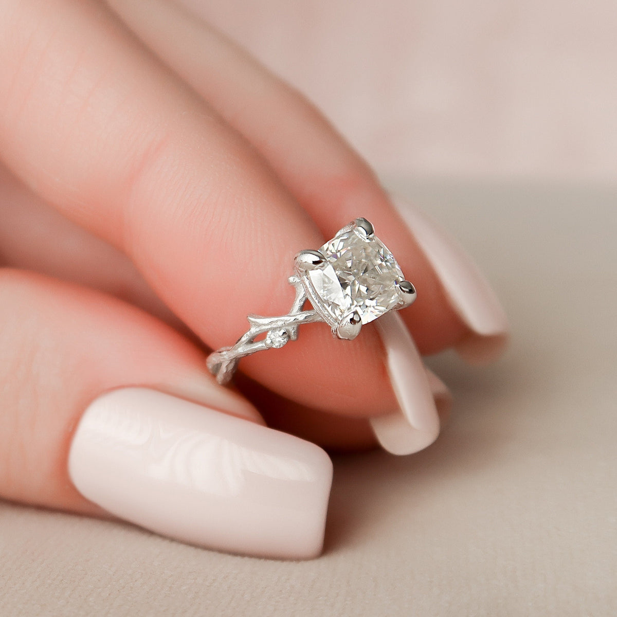 1.5 CT Cushion Twig Pave Lab Grown Diamond Engagement Ring