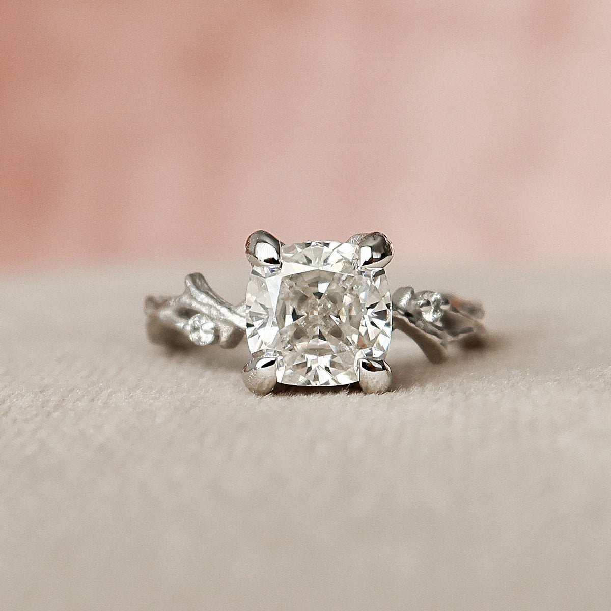 1.5 CT Cushion Twig Pave Lab Grown Diamond Engagement Ring
