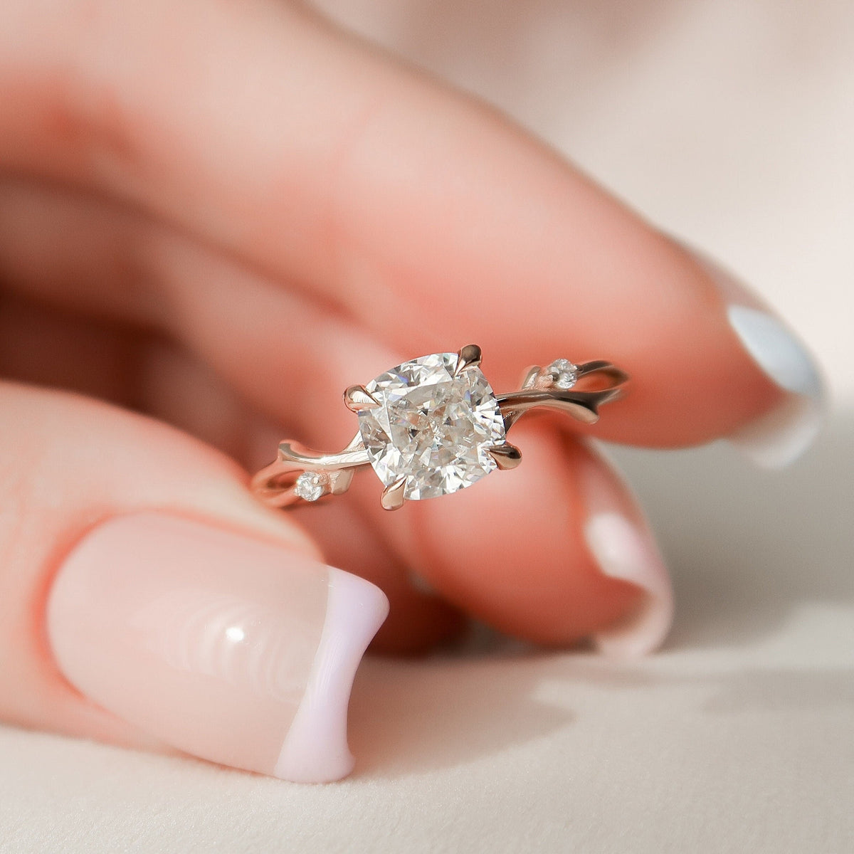 1.5 CT Cushion Twig Pave Lab Grown Diamond Engagement Ring