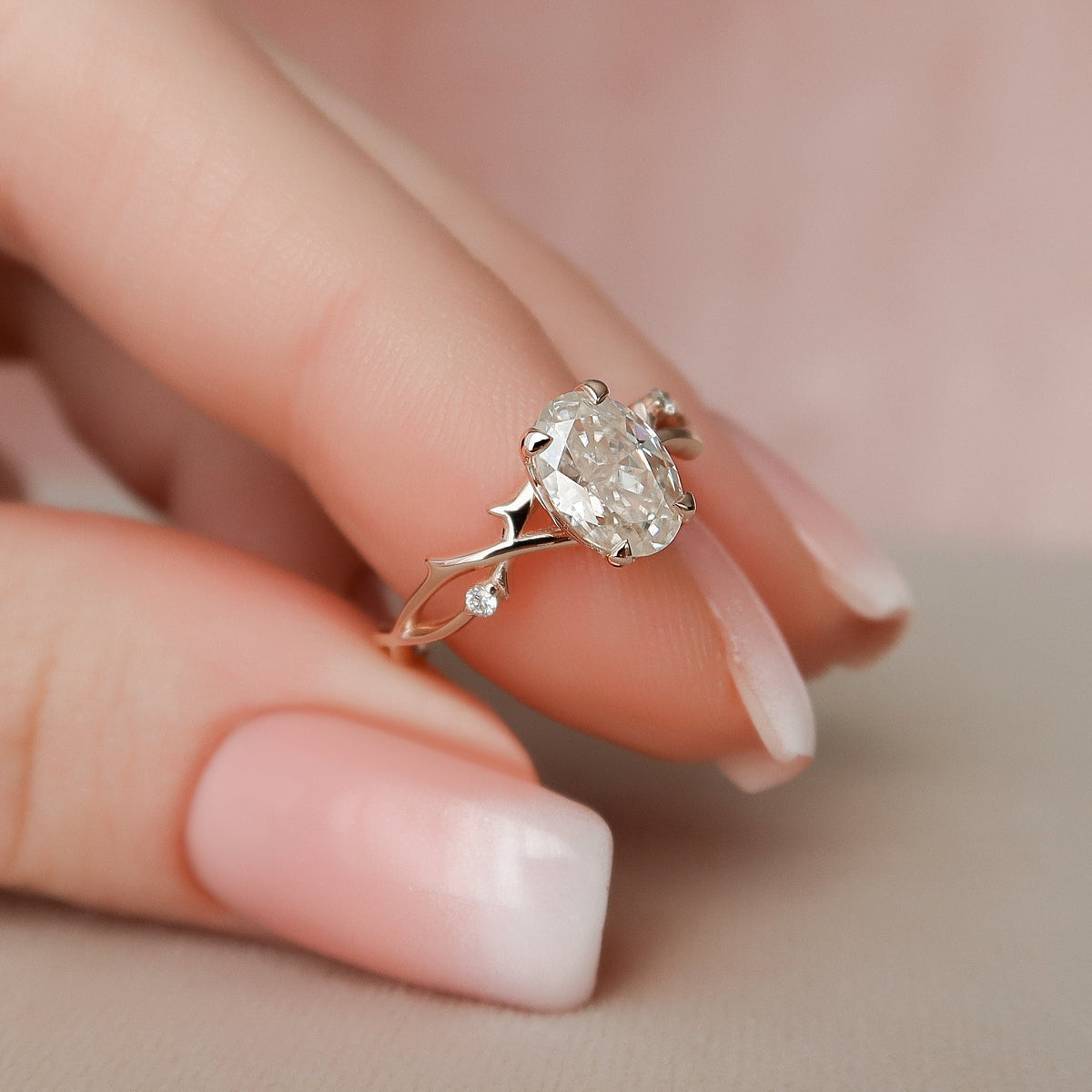 1 CT Oval Twig Pave Lab Grown Diamond Engagement Ring