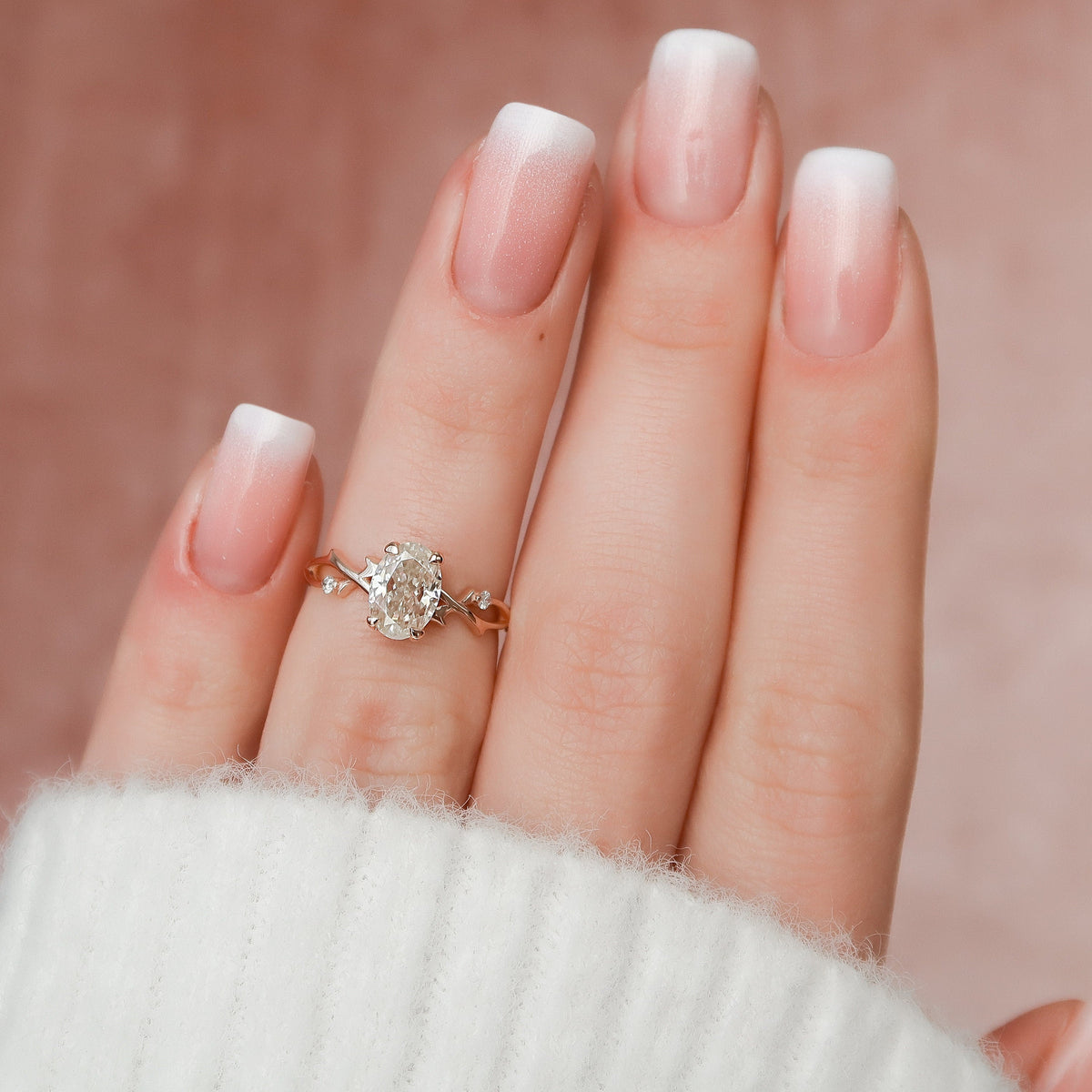 1 CT Oval Twig Pave Lab Grown Diamond Engagement Ring