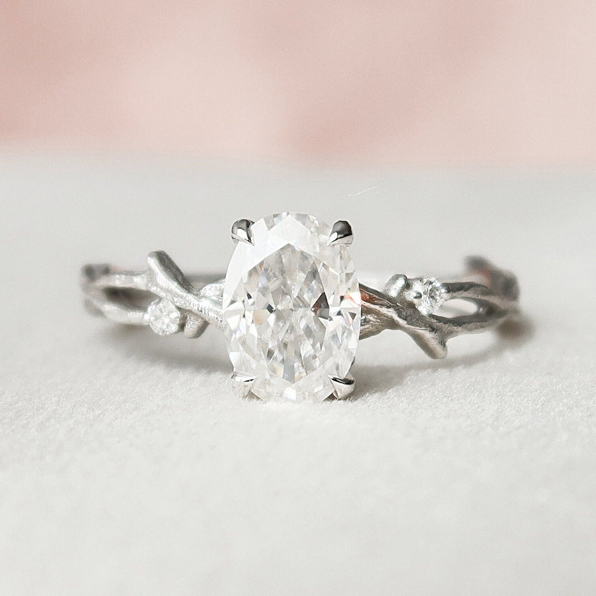 1 CT Oval Twig Pave Lab Grown Diamond Engagement Ring