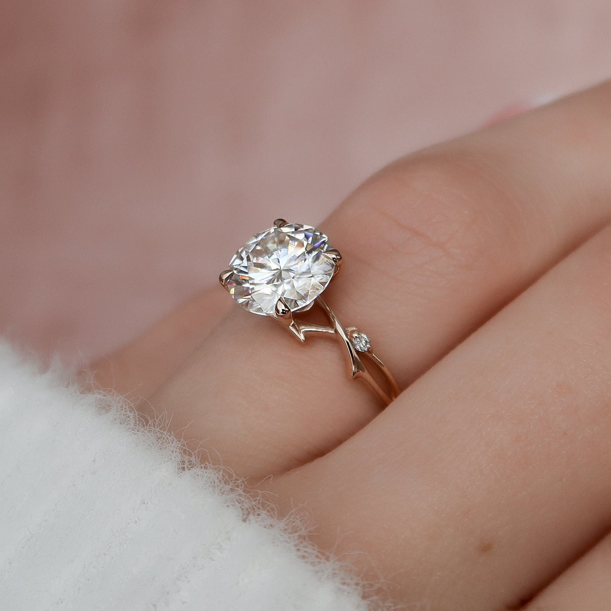 2.5 CT Round Twig Pave Lab Grown Diamond Engagement Ring