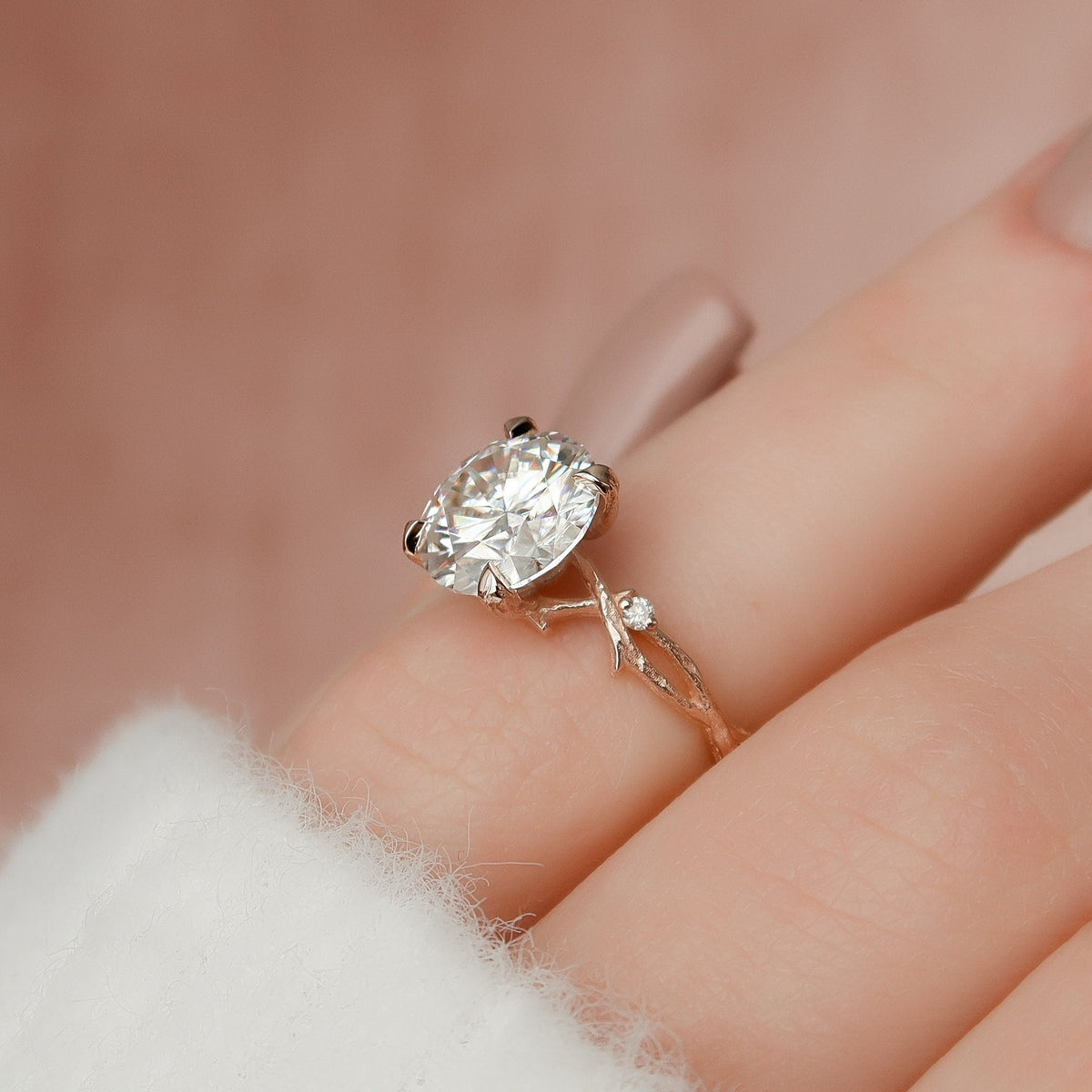 2.5 CT Round Twig Pave Lab Grown Diamond Engagement Ring