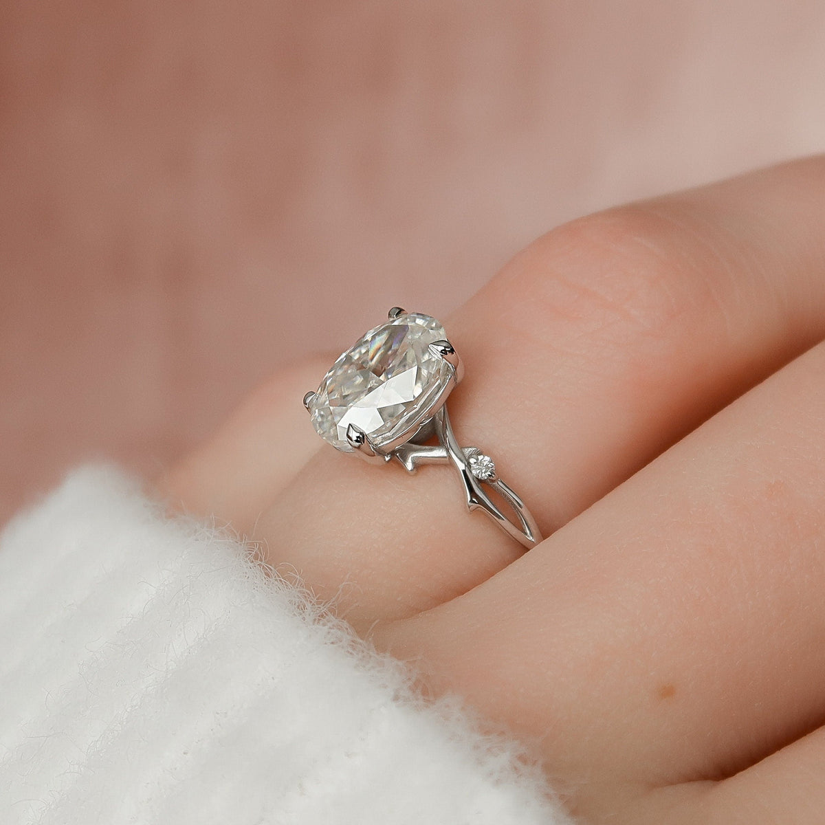 2 CT Oval Twig Pave Lab Grown Diamond Engagement Ring