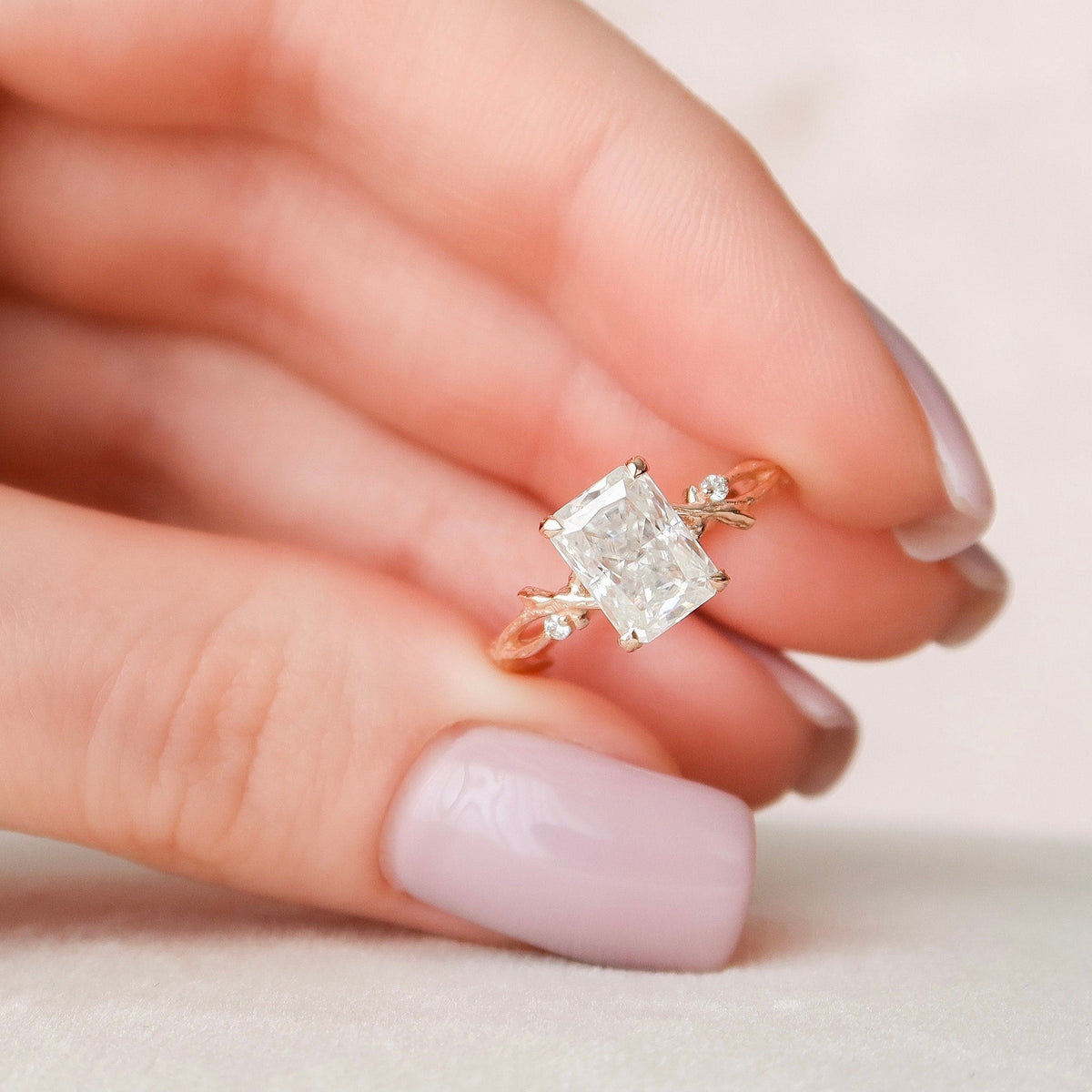 2 CT Radiant Twig Pave Lab Grown Diamond Engagement Ring