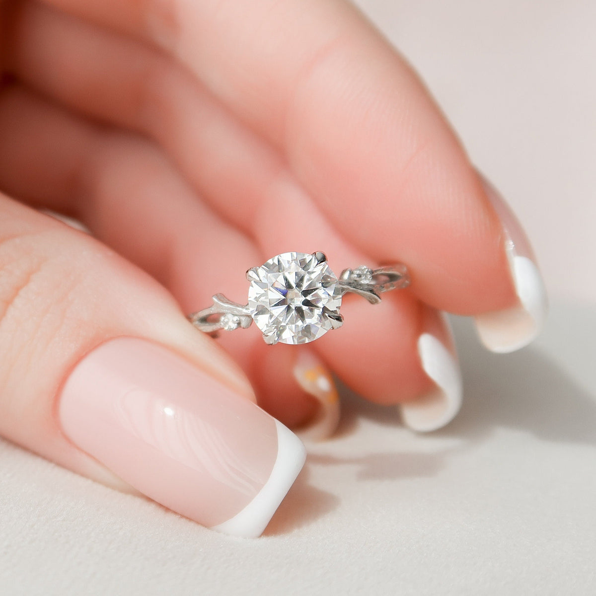 1.5 CT Round Twig Pave Lab Grown Diamond Engagement Ring