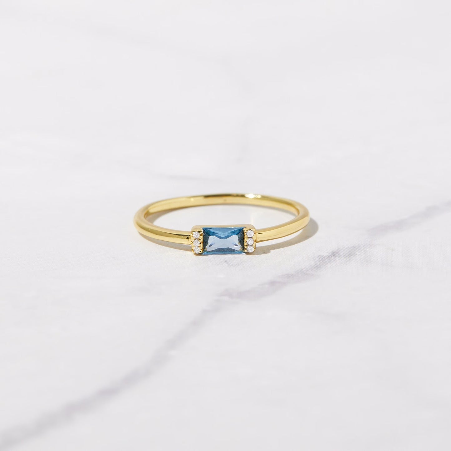 0.5 CT Baguette Three Stone Lab-Grown Aquamarine Gemstone Engagement Ring