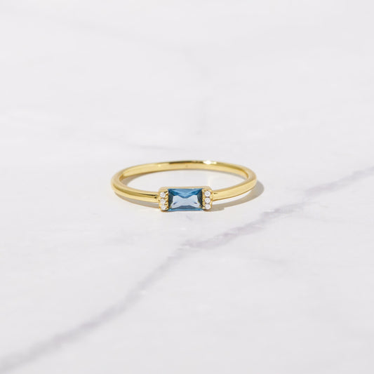 0.5 CT Baguette Three Stone Lab-Grown Aquamarine Gemstone Engagement Ring