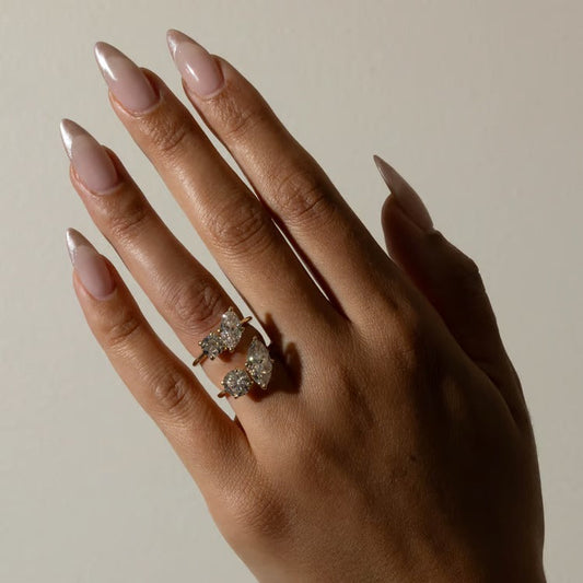 3.40 CT Marquise & Round Toi et Moi Lab Grown Diamond Engagement Ring