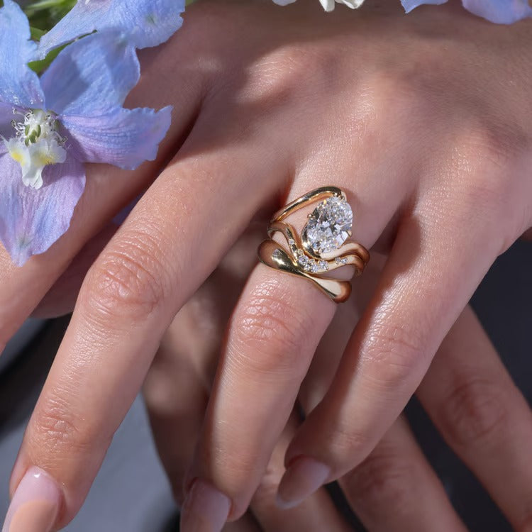 2.00 CT Oval Swirl Lab Grown Diamond Engagement Ring