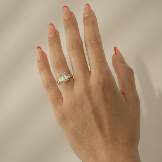 2.07 CT Emerald Three Stone Lab Grown Diamond Engagement Ring