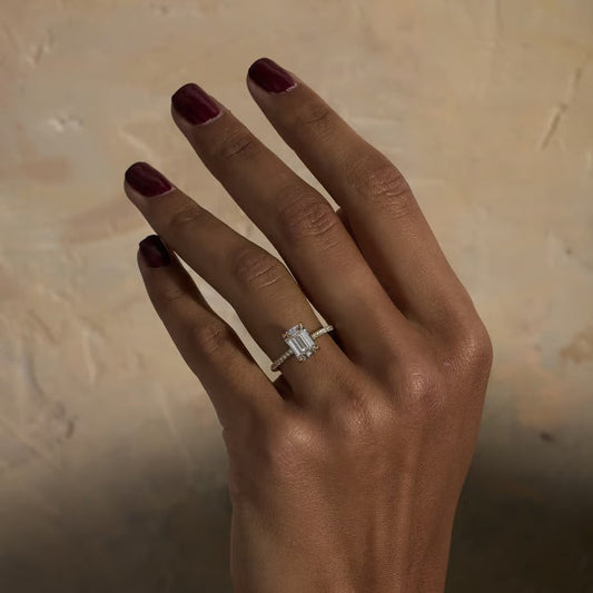1.82 CT Emerald Cut Pavé Lab Grown Diamond Engagement Ring