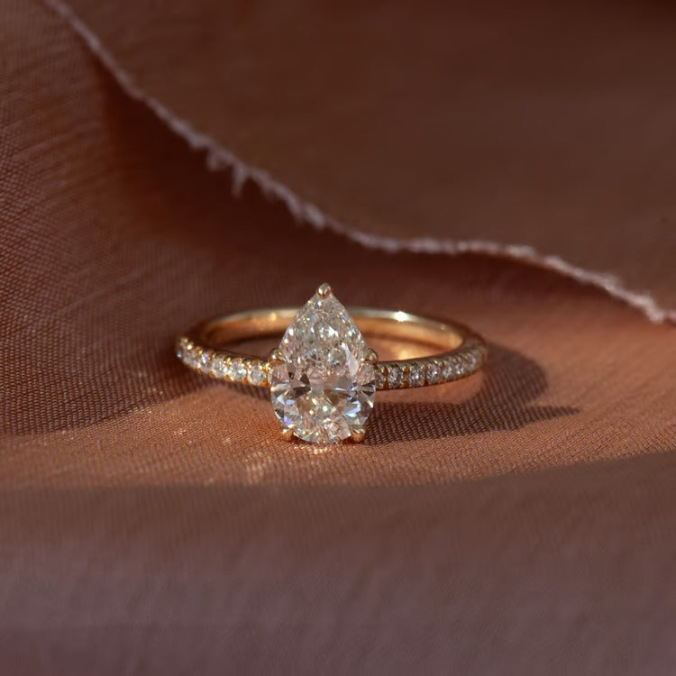 1.50 CT Pear Pavé Lab Grown Diamond Engagement Ring