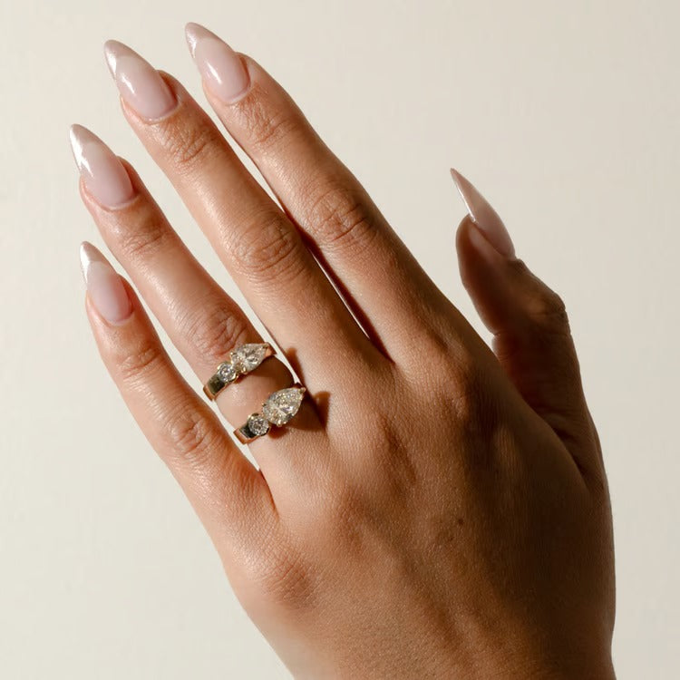 2.55 CT Emerald & Round Toi et Moi Lab Grown Diamond Engagement Ring
