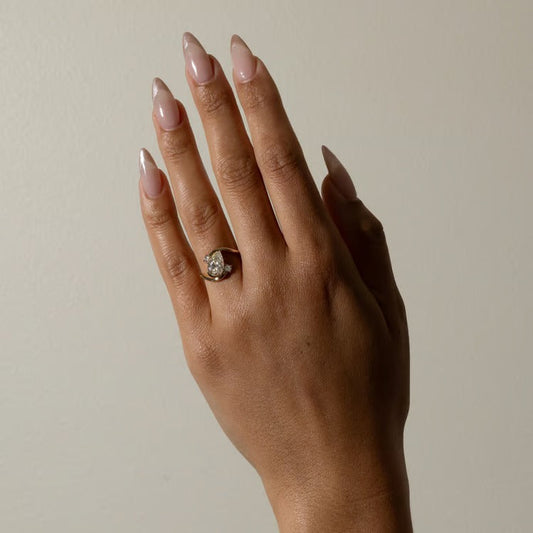 1.53 CT Pear Three Stone Band Lab Grown Diamond Engagement Ring