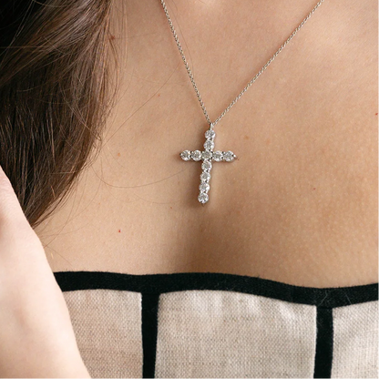 1.87 TCW Round Lab Grown Diamond Cross Necklace