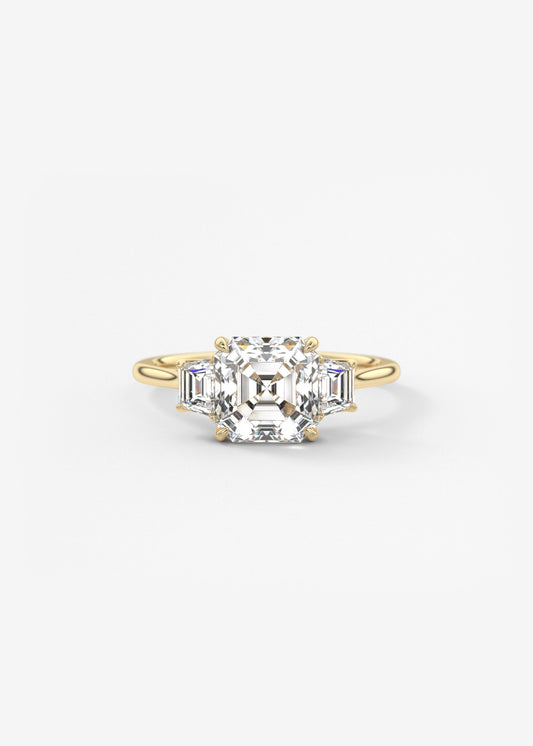 Asscher Three Stone Lab Grown Diamond Engagement Ring