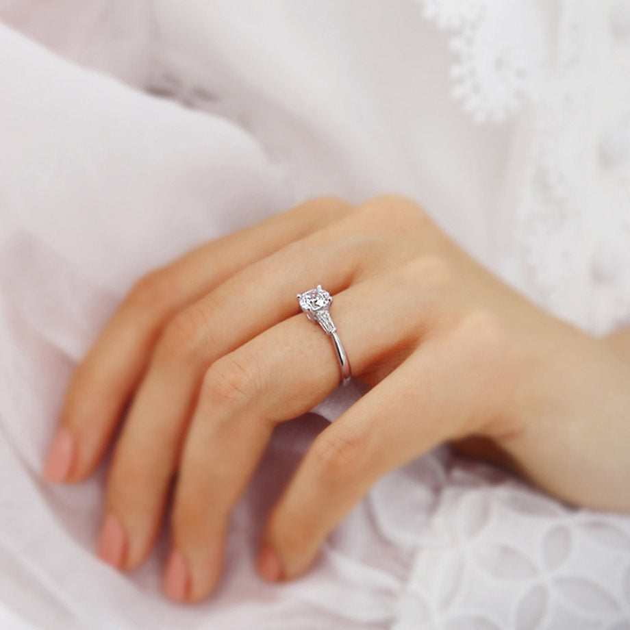 1 CT Round Three Stone Lab Grown Diamond Engagement Ring