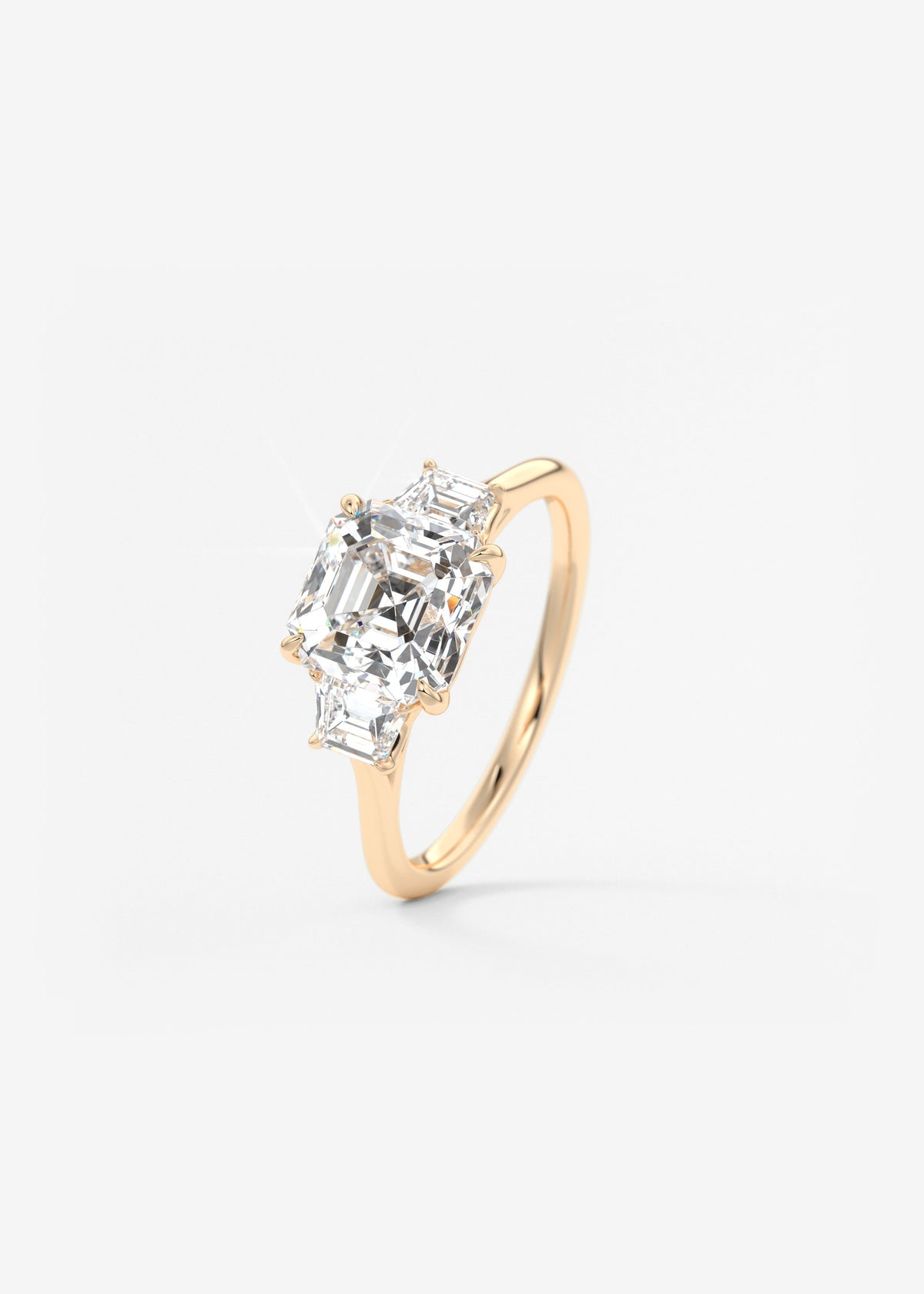 Asscher Three Stone Lab Grown Diamond Engagement Ring