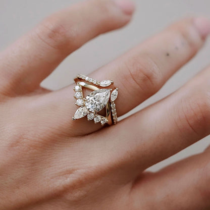 1.50 CT Pear Cluster Lab Grown Diamond Engagement Ring
