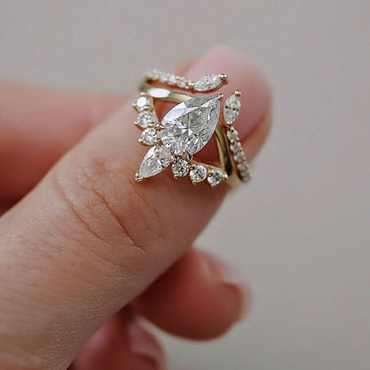 1.50 CT Pear Cluster Lab Grown Diamond Engagement Ring