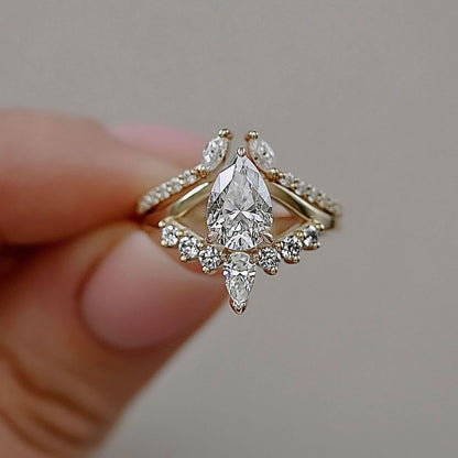 1.50 CT Pear Cluster Lab Grown Diamond Engagement Ring