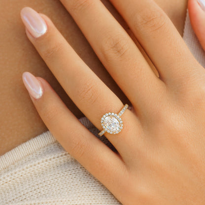 1.5 CT Oval Halo & Pave Lab Grown Diamond Engagement Ring