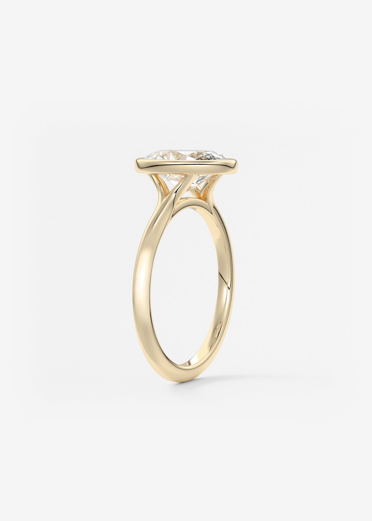 Oval Bezel/ Split Shank Lab Grown Diamond Engagement Ring