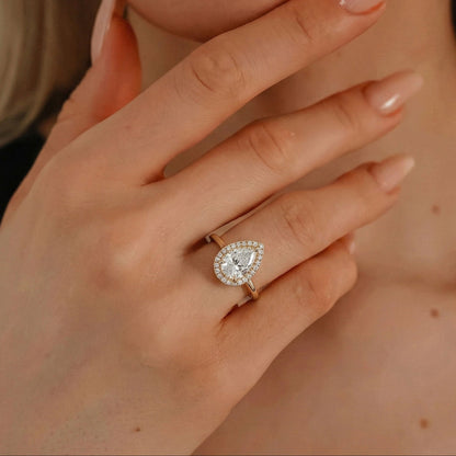 1.30 CT Pear Halo Lab Grown Diamond Engagement Ring