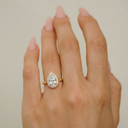 1.30 CT Pear Halo Lab Grown Diamond Engagement Ring