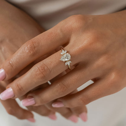 1.25 CT Pear Cluster Lab Grown Diamond Engagement Ring