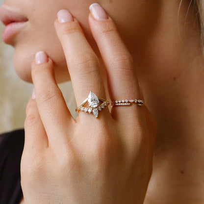 1.50 CT Pear Cluster Lab Grown Diamond Engagement Ring