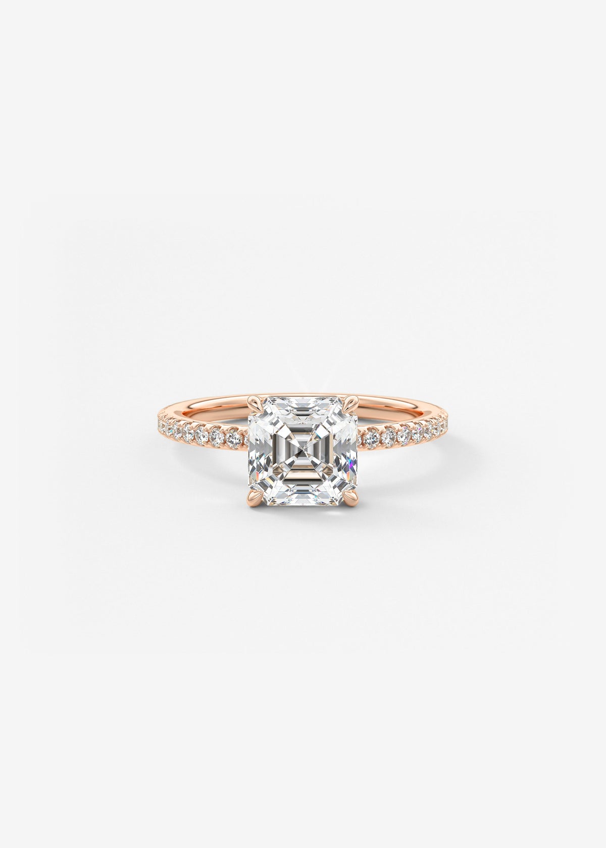 Asscher Pave Lab Grown Diamond Engagement Ring