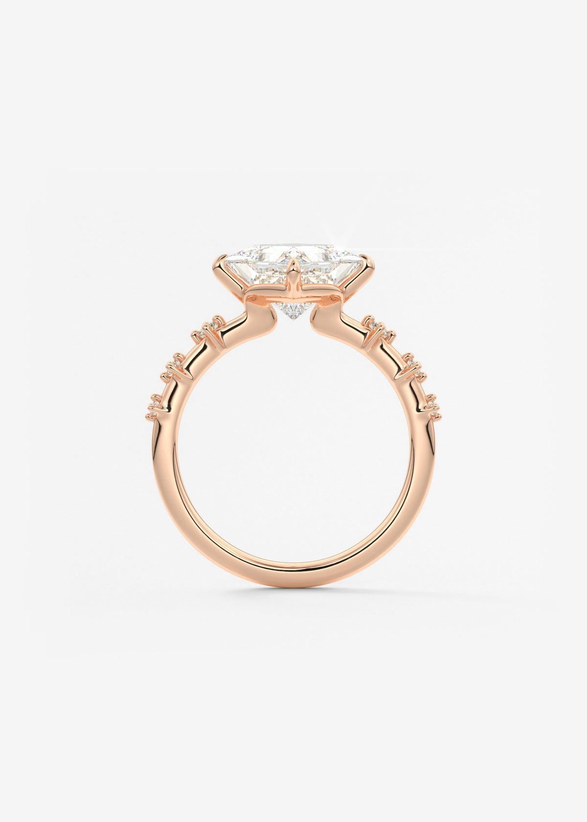 Princess East West Dainty Pave Lab Grown Diamond Engagement Ring