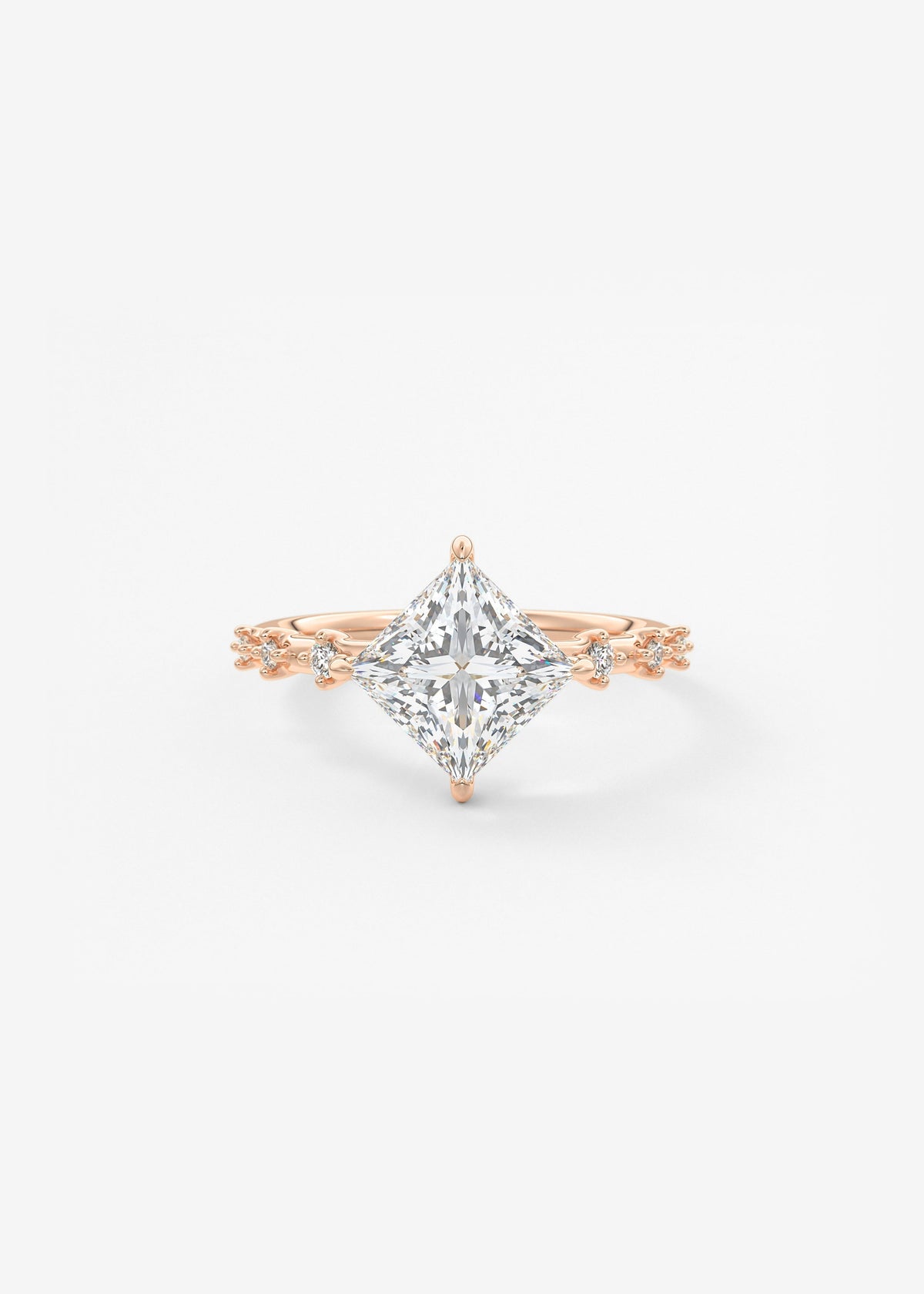 Princess East West Dainty Pave Lab Grown Diamond Engagement Ring