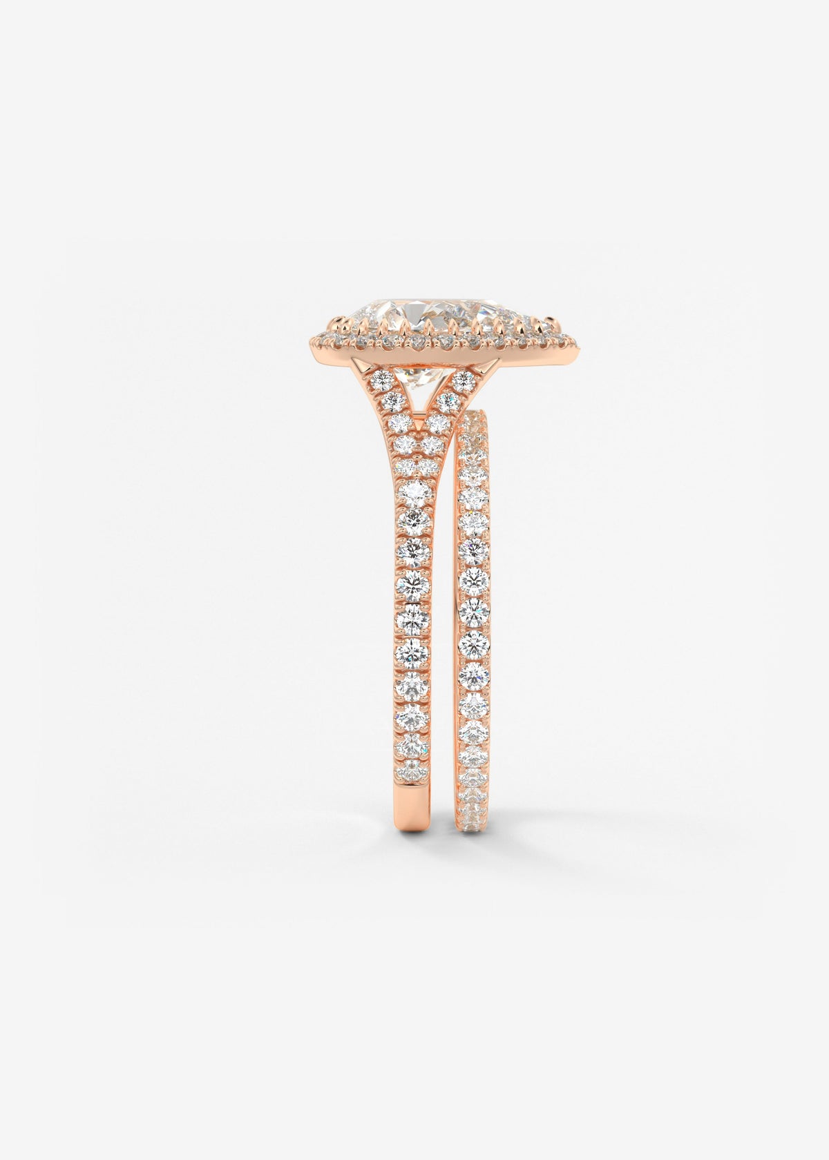 Pear Halo & Pave , Split Shank Lab Grown Diamond Engagement Ring