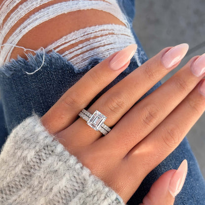 3 CT Emerald Pave Moissanite Engagement Ring