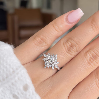 0.5 CT Marquise Cluster Lab Grown Diamond Engagement Ring